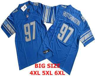 Mens Detroit Lions #97 Aidan Hutchinson Blue Red FUSE Limited Vapor Stitched Jersey